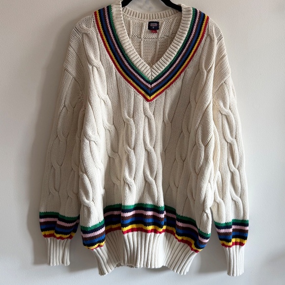 Rowing Blazers x Target Croquet Stripe Cable Knit Sweater XL V-Neck Rainbow Soft - Picture 3 of 10